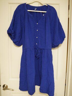 Old Navy 2X Royal Blue Cotton Gauze Puff Sleeve Romantic Feminine Dress